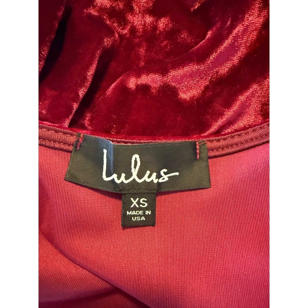 Lulus Crushed Velvet Wrap Dress Wine Long Sleeve Mini xs boho Y2K‎ whimsi - Picture 5 of 8